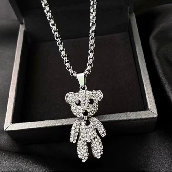 Betsy Johnson Bear Rhinestone Silver Necklace - Picture 3 of 16